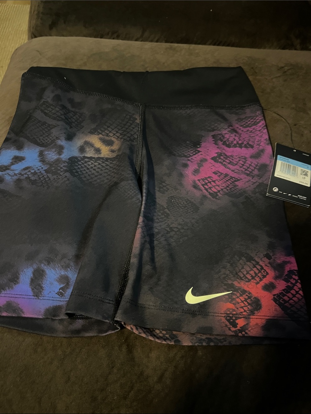 Nike Women’s Black Bike Shorts with Blue and Pink Gradient Print